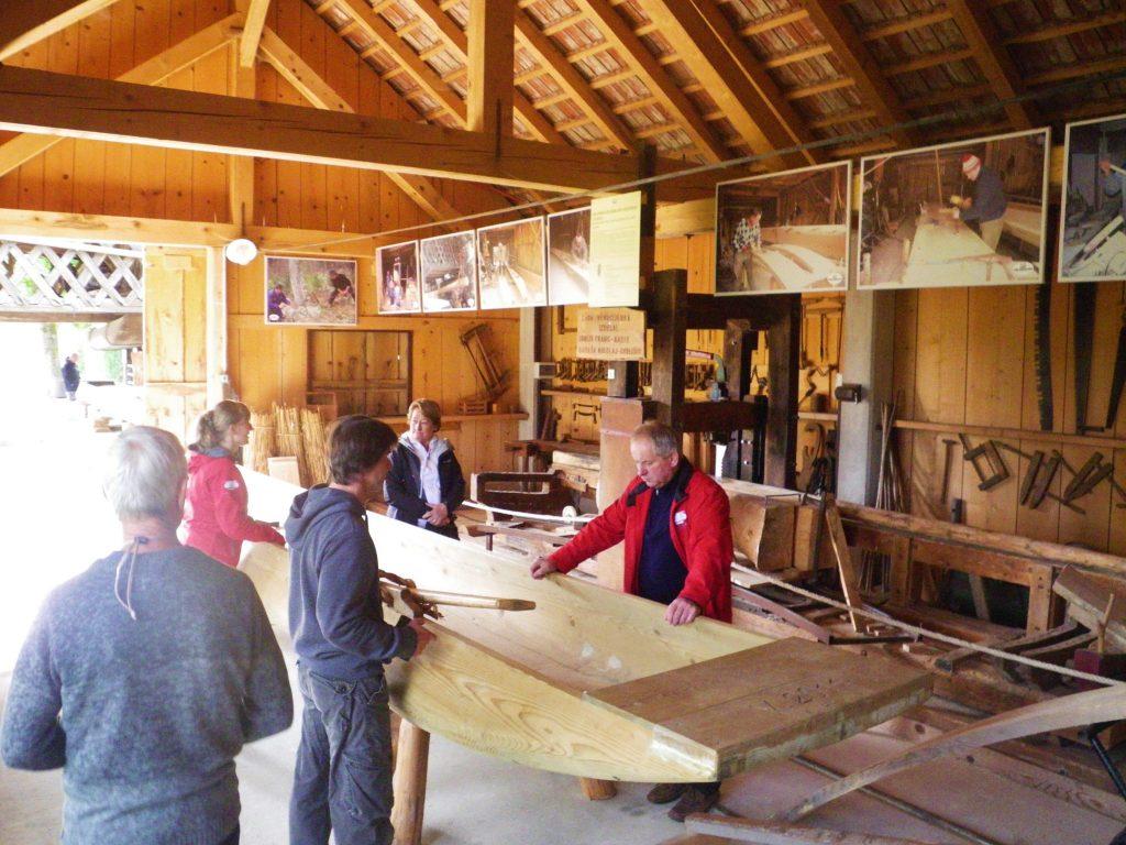 The Museum of Lake Cerknica; the founder explains traditional wooden boats making